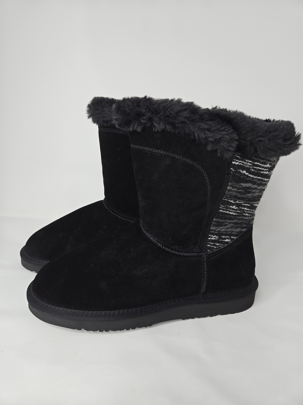 Lamo Black Faux-Fur Suede Winter Boots with Knit Accent Size 9